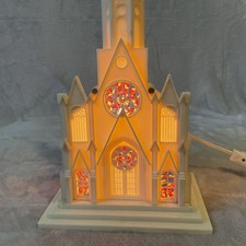 Vintage Raylite Lighted Church Cathedral Musical Christmas Decor Plastic 50s picture