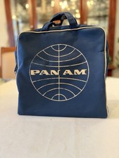 Vtg 1960s Pan Am blue & white airline travel tote flight bag top handles zipper picture