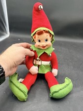 Vintage Rushton Plush Christmas Rubber Face Santa Elf Doll  1950-1960's picture