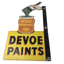 Vintage Hardware Paint Sign - Porcelain Devoe House Paint Store Gas Pump Sign picture