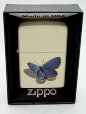 Vintage 2010 Barrett Smythe Blue Butterfly Cream Matte Zippo Lighter New B2 picture