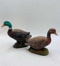 Vintage Mallard Ducks Set of 2 Birds Ceramic Figurines Green Brown Hand Painted picture