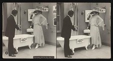 Photo:1923 Long Girl Short Bath Stereoscopic Bathroom Scene Price Tags picture