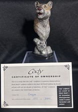 Vtg. Bronze Cougar Sculpture signed 275/3500 Legends K.Cantrell W/ Certificate picture