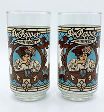 Vintage 1970’s Dr Pepper Glasses King of Beverages Stained Glass Style Tumblers  picture