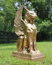 Winged Cat Gargoyle or Griffin Aluminum Statue Gold Finish picture