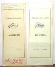 Vintage Blair's restaurant luncheon menus, Grand and 7th, Los Angeles picture