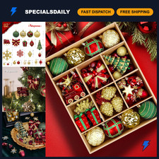 82pcs Classic Christmas Ornaments Set - Red, Green & Gold Balls for Holiday Deco picture