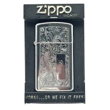 Zippo Slim 1986 Ornate Floral Scrollwork Doug Engraved Lighter with Box picture