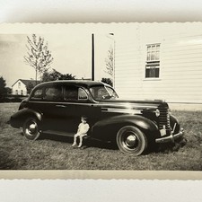 Vintage B&W Snapshot Photograph Beautiful Car 937 Oldsmobile F-37 Touring Sedan picture