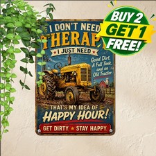Yellow Farm Tractor At Work Sign Rural Country Agricultural Metal Tin Plaque picture