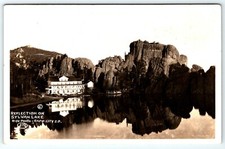 RPPC SYLVAN LAKE REFLECTION RAPID CITY SOUTH DAKOTA 1934 POSTCARD N-1  picture