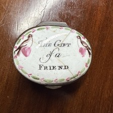 Antique Enamel Pill Box - The Gift of a Friend  picture
