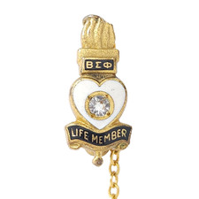 Vintage Beta Sigma Phi ΒΣΦ Sorority Heart Life Member Torch Pin Sapphire .5