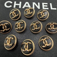 10 CHANEL BUTTONS GOLD BLACK WITH STONES 20MM METAL VINTAGE picture