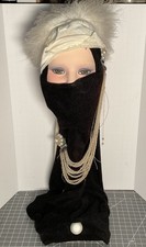 Vintage 1920s Art Deco Style Display Mannequin Head Bust Feather Hat Pearls picture