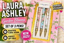 NEW Laura Ashley English Garden Pen Set of 3 Floral Gold-Accent Ballpoint picture