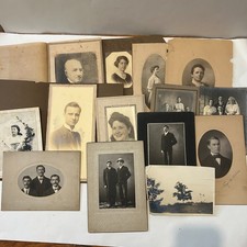 Lot of 14 Antique Edwardian Photos Cabinet Cards Men Women Portraits Family B picture
