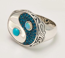 Third Person Sterling Silver Creative Soul Yin Yang Gemstone Ring Size 6 picture