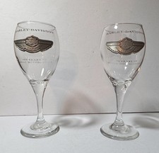 Set 2 Harley-Davidson 100th Anniversary Collector Wine Glass  Pewter Emblem 2003 picture