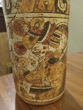 Antique Pre Columbian Painted Polychrome Mayan Cylinder vessel  7 1/2