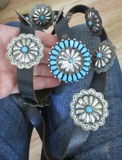 Vintage Native American Navajo Indian Turquoise and Silver Concho Belt 51