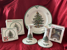Vintage Lot of Spode Christmas Tree Plate Candle Holder, Bowls, Ornament England picture