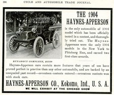 1904 HAYNES-APPERSON RUNABOUT CAR KOKOMO INDIANA AD NEW YORK TO PITTSBURG RUN picture