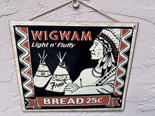 Vintage Wigwam Light & Fluffy Bread 25 Cent Tin Sign picture