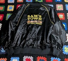 Vintage Sam’s Town Casino Men's Las Vegas 1990s black Satin Bomber Jacket 2XL picture