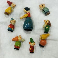 Antique Snow White & 7 Dwarves German(?) Hand Carved Wood Small Figurines *READ* picture