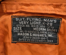 VINTAGE 1963 USAG Orange K-2B Flight Suit Mason Hughes Conmar Zips Vietnam Sz MS picture