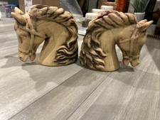 Vintage pair of rustic, carved-style horse head planter vases picture