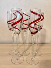 PIER 1 RED SWIRL SWIRLINE CHAMPAGNE GLASSES 10