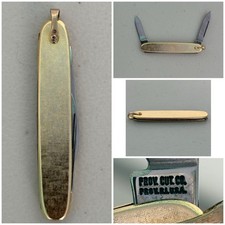 Vintage Providence Cut Co 2 Blade Pocket Watch Fob Folding Pen Knife Gold Tone picture