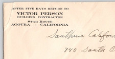 1939 Victor Person Building Contractor Star Route Agora  CA  Postal Cover picture