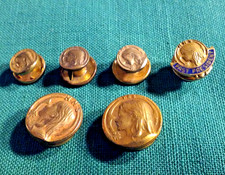 Lot 6 Antique HNS HOLY NAME SOCIETY Cameo Lapel Screw-Back Stud Pins Gold-Tone picture