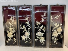 Vintage Chinese Mother Of Pearl Black Lacquer 4 Seasons Wall Panels Set picture
