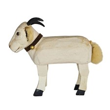 Bob Sprengelmeyer Handcrafted Wooden Goat Figurine With Fluffy Tail Horns Signed picture