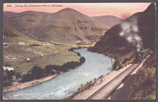 Along Deschutes River OR Railroad Scene Postcard picture