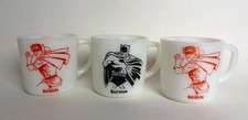Batman & Robin Vintage Westfield Mugs Cups Milk Glass Set of 3 1966 picture