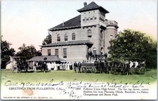 Fullerton, California - Fullerton Union High School with Carriges 1907 Postcard picture