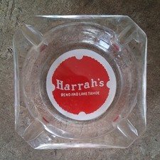 Vintage Harrah's Reno And Lake Tahoe, Nevada Casino Ashtray - Clear Glass 3.5