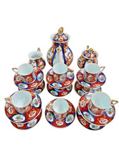 GOLD IMARI HAND PAINTED DEMITASSE SET FOR 11 TEAPOT SUGAR CREAMER CUPS SAUCERS picture