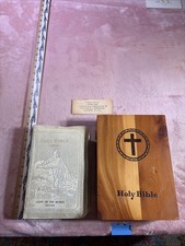 Vintage 1966 Holy Bible Light Of The World With Cedar Wood Box. Union Made. picture