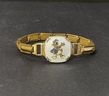 Vtg 70s 80s Disney Donald Duck Enamel Gold Tone Expansion Bracelet 5-1/4” picture