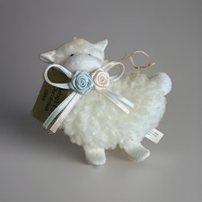 Vintage 1988 Baby's First Christmas Plush Lamb Ornament Sheep Ribbon Rose VTG picture