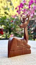 Vintage Bali Indonesia Hand Carved Wood Reclining Deer Stag Figurine MCM Style picture