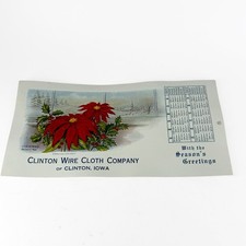 1925 Clinton Wire Cloth Company Advertising Calendar Christmas Poinsettia Iowa picture