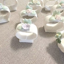 Vintage Ardalt Japan 11 Porcelain Floral Napkin Rings & Basket Pastel Flowers picture